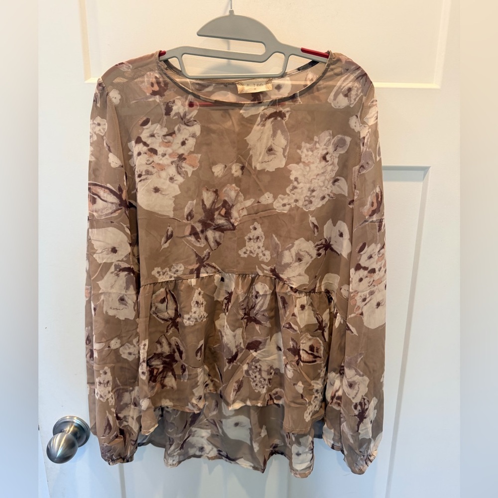 Alter’d State Floral Sheer Babydoll Blouse Women’s Medium Long Sleeve
